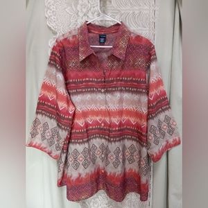 Basic Editions super soft earth tones Aztec design tunic blouse sz 2X (T-282)